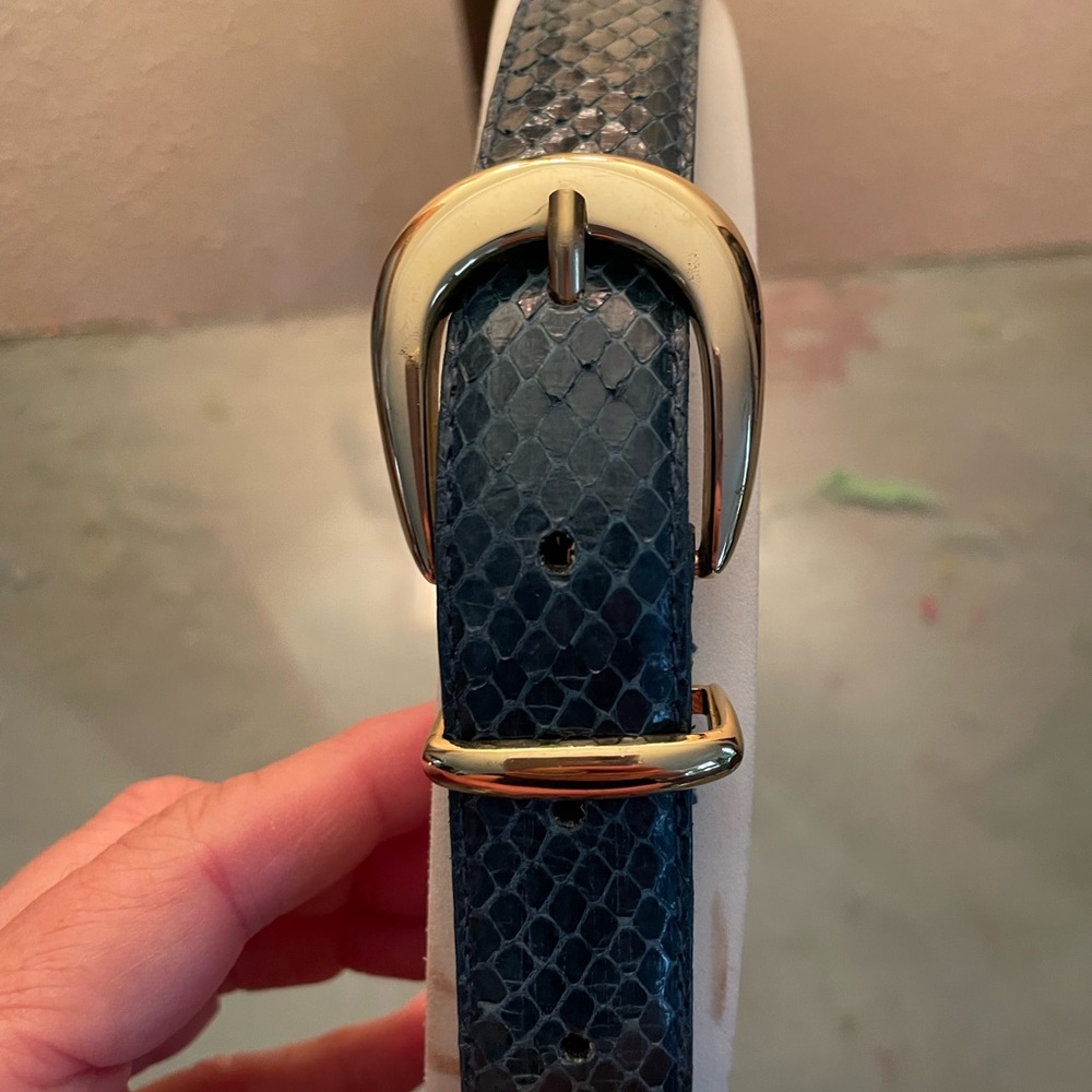 Teal Genuine Snakeskin Belt with Gold Buckle Size L
